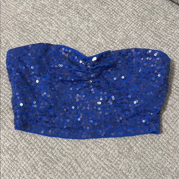 Blue Sequin Strapless Top - Picture 1 of 3